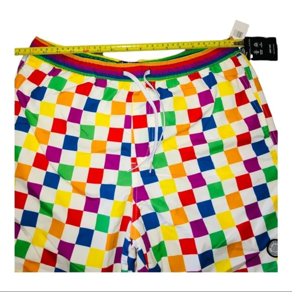 white & Rainbow checkered men’s swim‎ trunk new size large